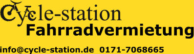 info@cycle-station.de  0171-7068665 Fahrradvermietung